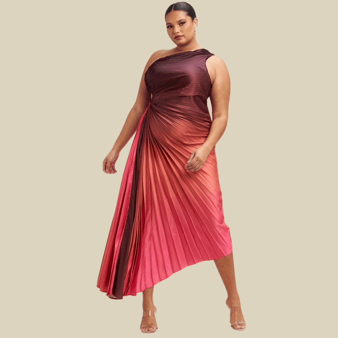 Mikayla Ombre Pleated One Shoulder Maxi Dress-Coral Rust