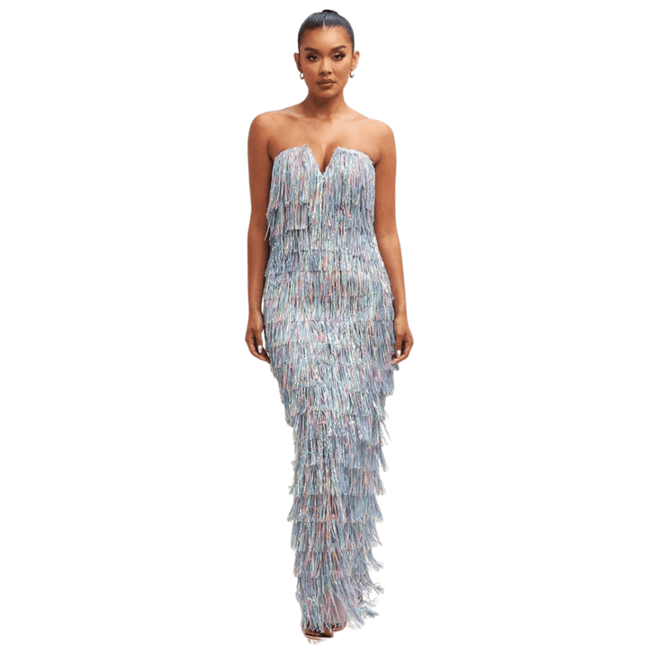 Alyssa Sequin Fringe Elegant Maxi Dress-Lavender