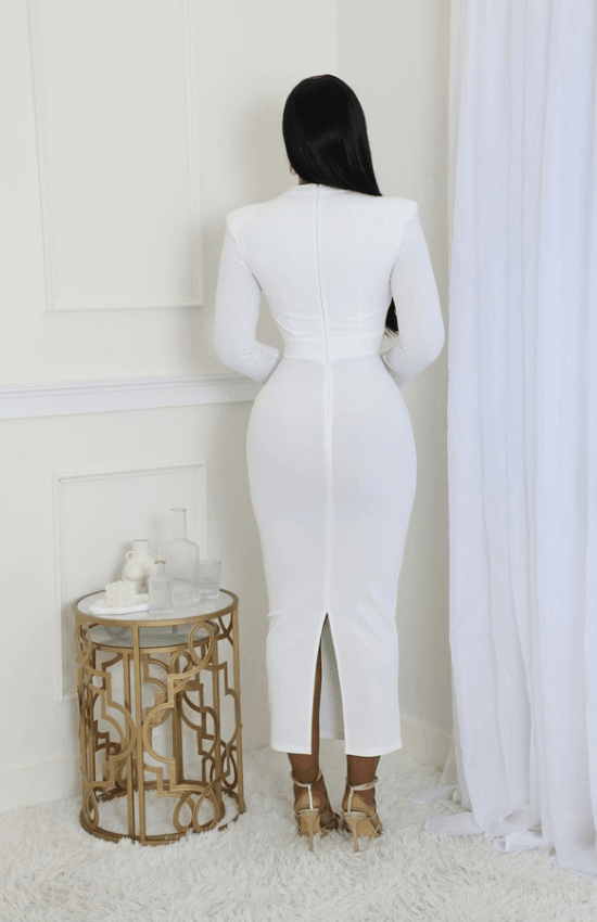 Cassie Long Sleeves Cut Out Stretch Maxi Dress -Off White