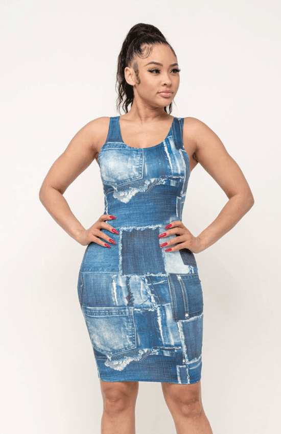 Salie Print Bodycon U-Neck Mini Dress