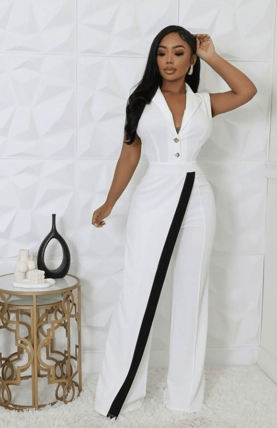 Roseline One shoulder Cut Out with Pleats layered Jumpsuit-White