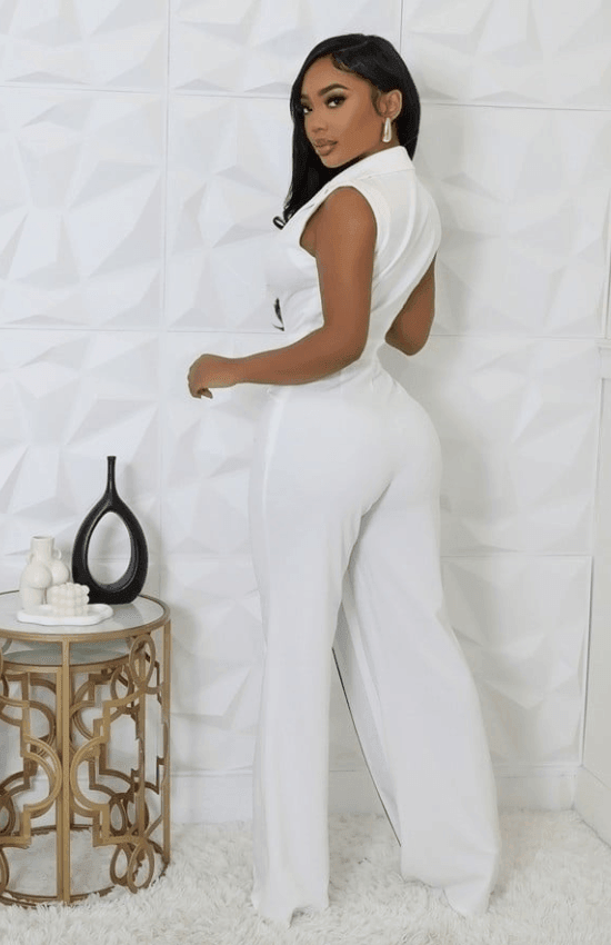 Roseline One shoulder Cut Out with Pleats layered Jumpsuit-White