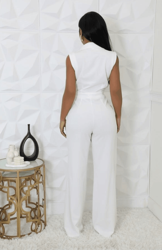 Roseline One shoulder Cut Out with Pleats layered Jumpsuit-White