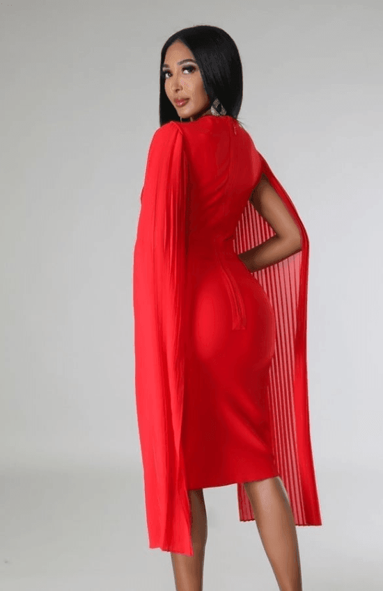 Lora Bandage Dress Long Open Sleeves Midi Dress- Red