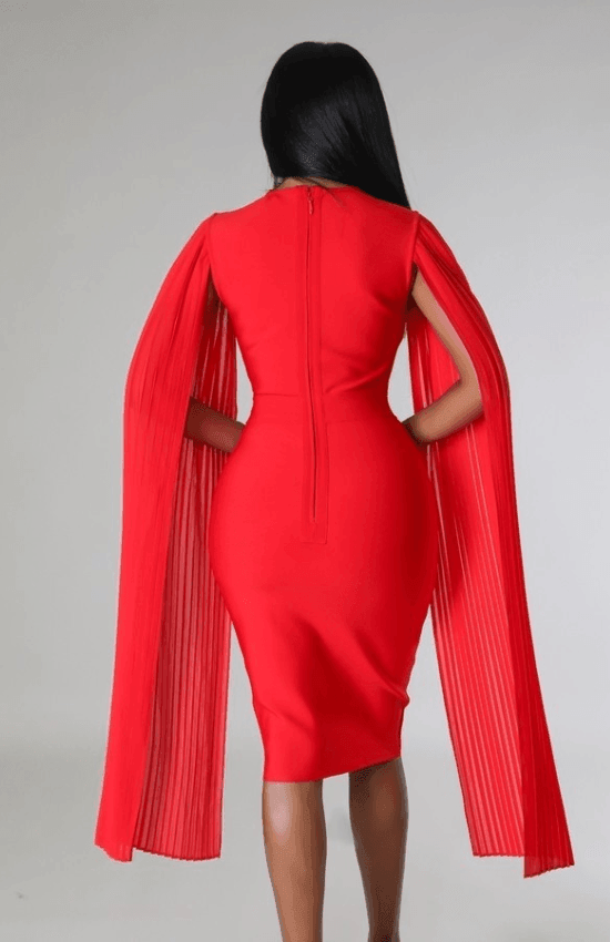 Lora Bandage Dress Long Open Sleeves Midi Dress- Red
