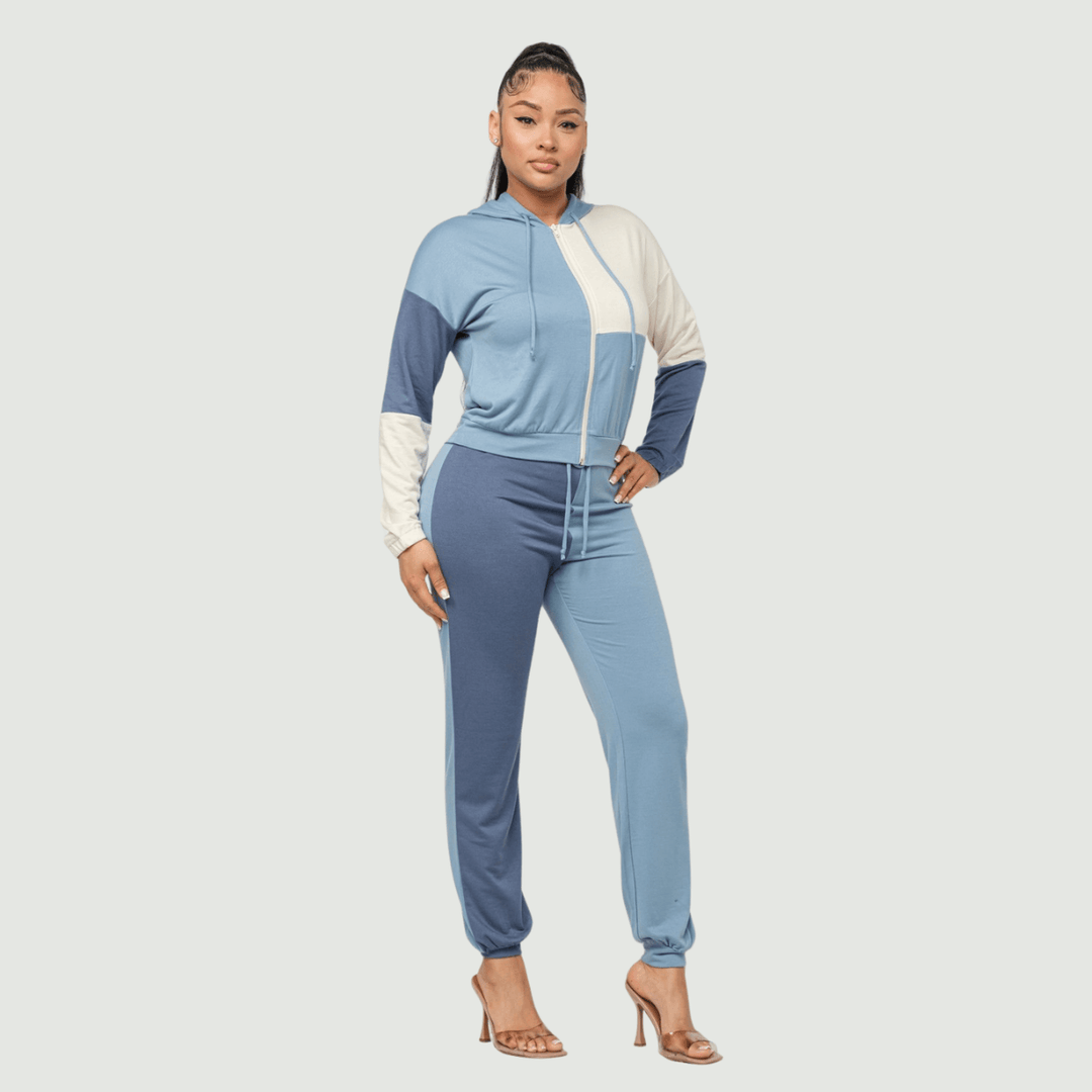 Laura Color Block Zip Up Hoodie and Jogger Pants Set