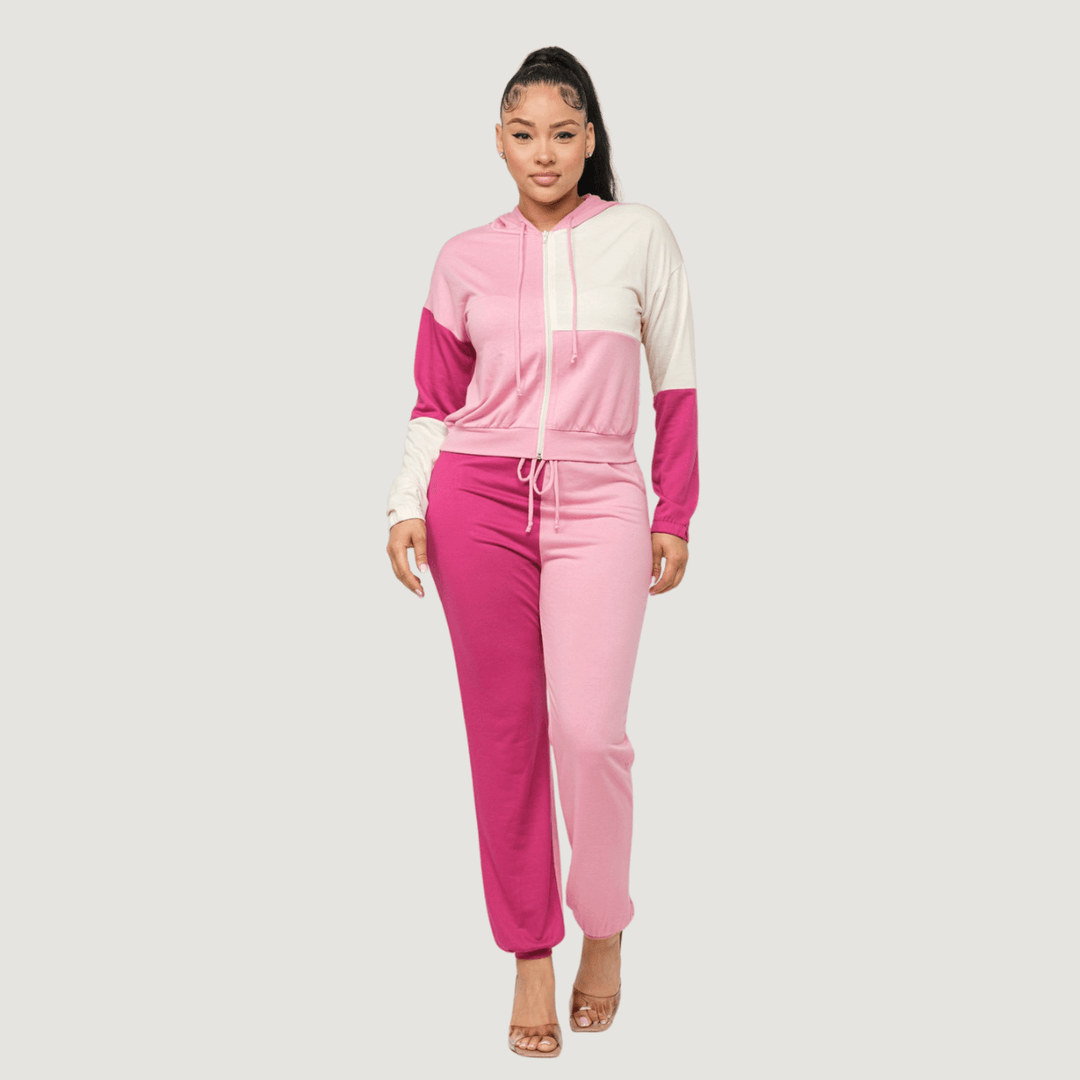 Laura Color Block Zip Up Hoodie and Jogger Pants Set