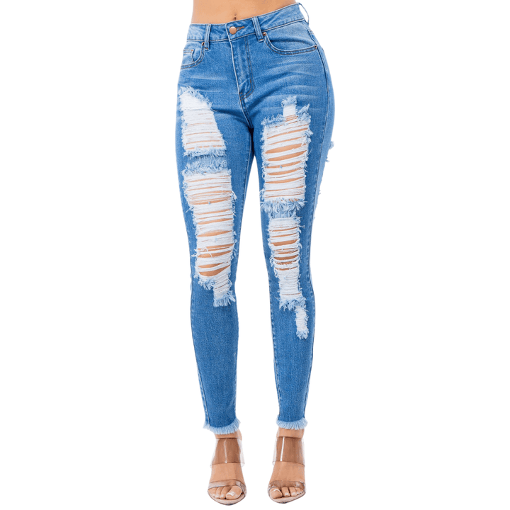 Kayla High Waist Distressed Skinny Jeans-Blue