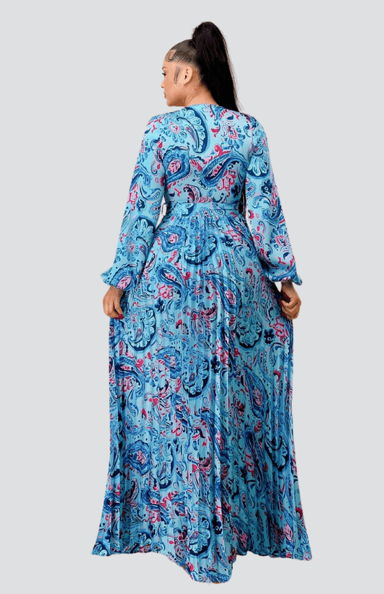 Laura floral Print Pleated Maxi Dress-Orange