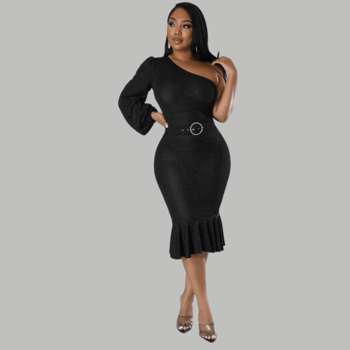 Alice One Shoulder Semi Stretch See Through Midi Dress
