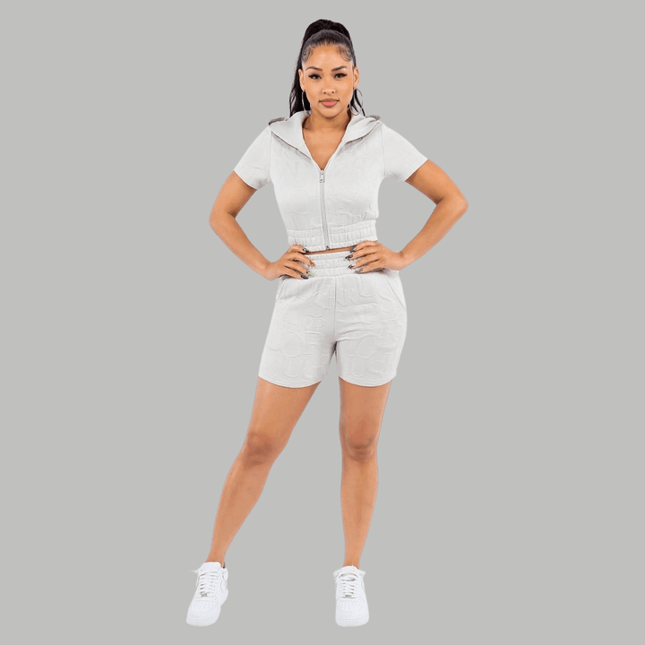 Sofia hem finishing on hoodie and short set-soft Grey for women