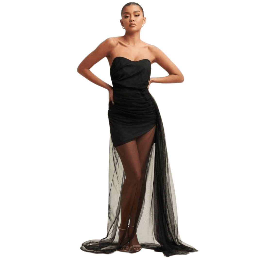 Mikayla Strapless Mesh Maxi Dress-Black