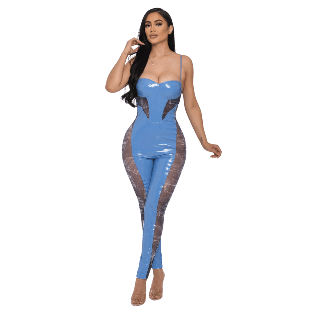Kalar Vinyl Sleeveless Catsuit Jumpsuit womenswear