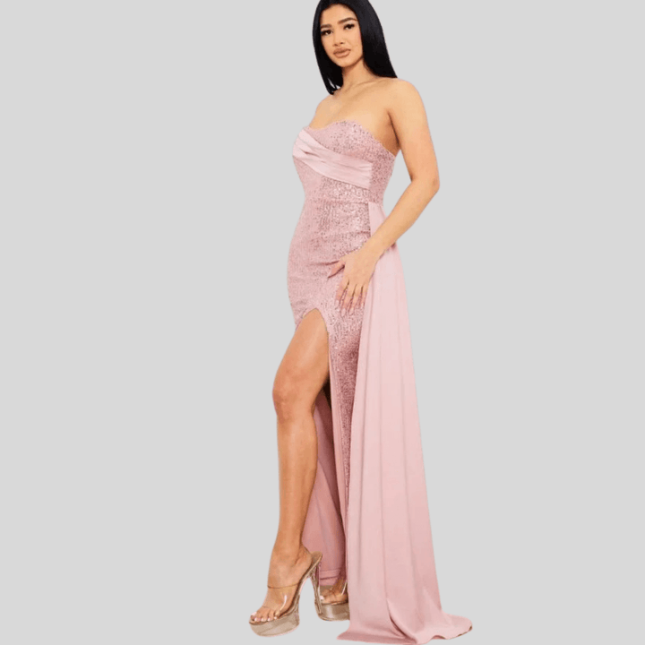 Marlie Sequin And Satin Off Shoulder Maxi Dress-Rose