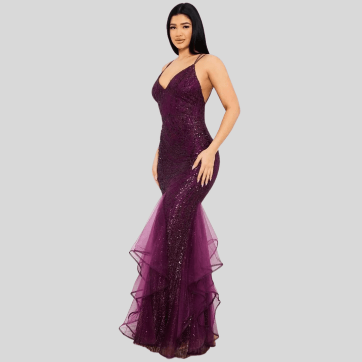 Sandie Glued Glitter Swirl Patterned Maxi Dress-Gold