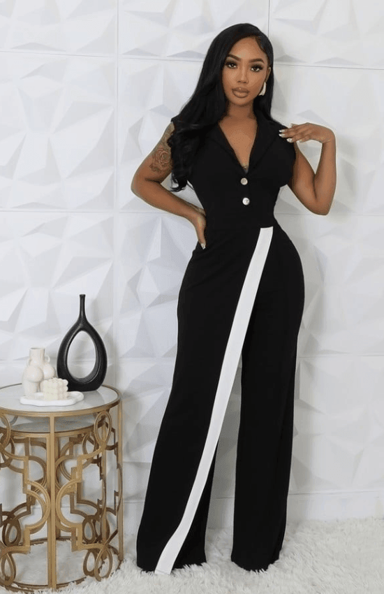 Roseline Sleeveless Cut Out with Pleats Layered Jumpsuit-Black