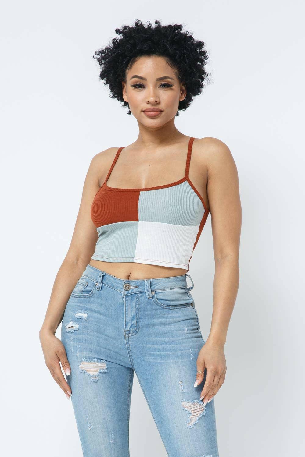 Eddie Sleeveless Crop Top-Color Block - La Belle Gina Boutique
