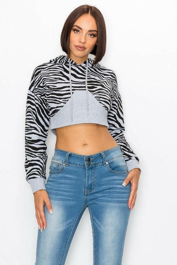 FIA zebra crop sweatshirt with toneby tone color top - La Belle Gina Boutique