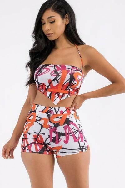 Lia sleeveless painting print shorts set - La Belle Gina Boutique