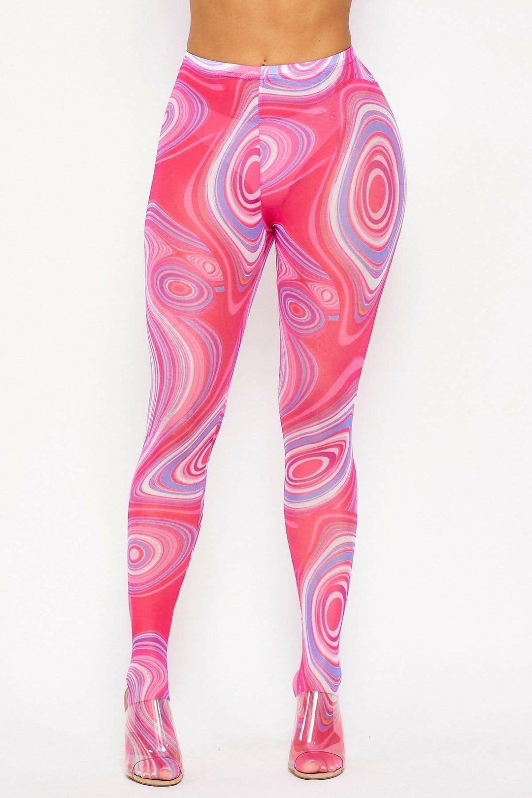 Lia Very sheer multi color retro print mesh leggings - La Belle Gina Boutique