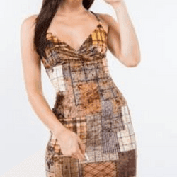 Lidia sleeveless plaid patchwork print velvet mini dress-Brown - La Belle Gina Boutique